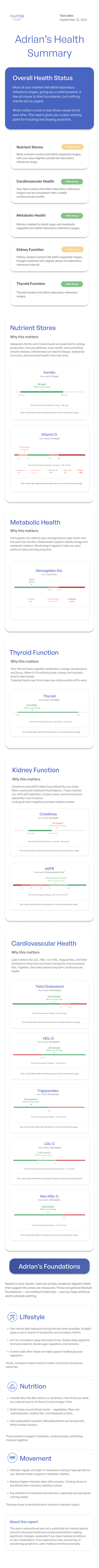 Health Summary in the Numia app