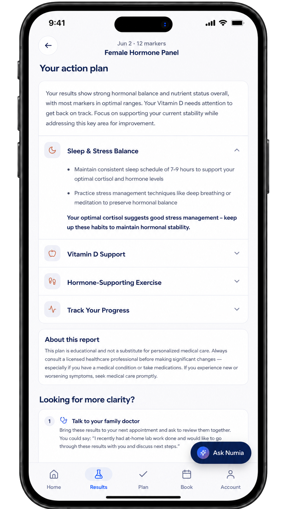 Personalized action plans — Sleep, Vitamin D, Exercise plan